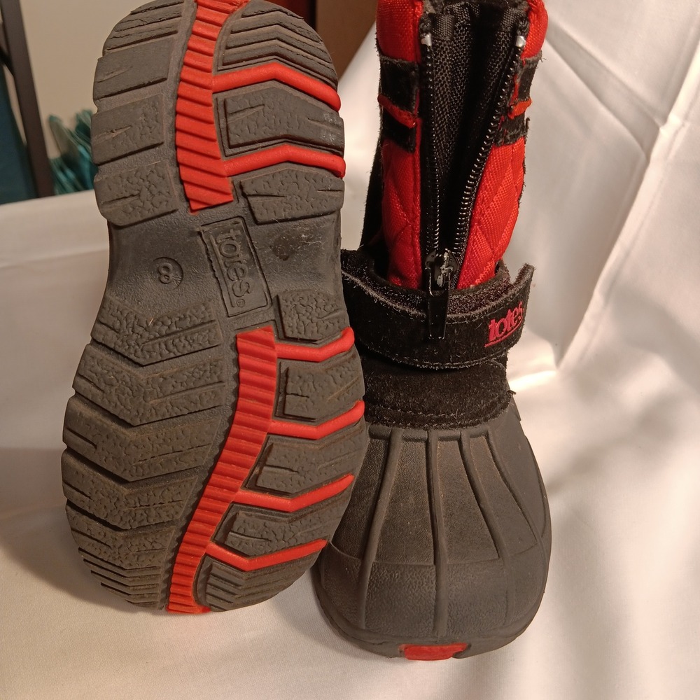 Totes Kids Winter‎ Snow Boots Red Black Leather Zipper 8M - Picture 5 of 6